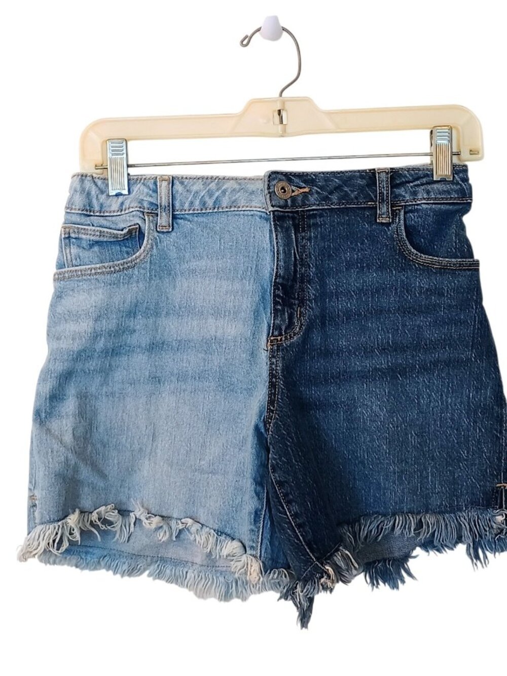 Girl's Art Class 2-Tone Blue Denim Frayed Cutoff Jean Shorts Size XL 14